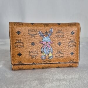 MCM Tan Wallet with Artistic Rabbit Motif 🐇